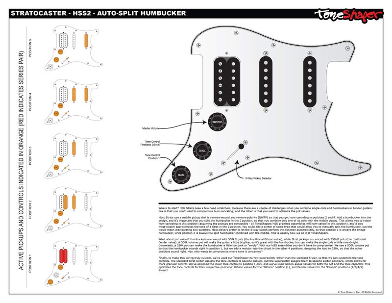 ToneShaper Guitar Wiring Kit, For Fender HSS Stratocaster, HSS2 (Auto-Split Wiring) - Image 2